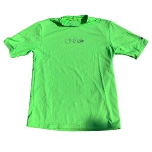 💛 O'Neill Kids' Neon Green Short-Sleeve Rash Guard - Slim Fit - Size 16